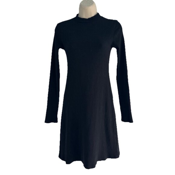 REFORMATION Woman's Sz S Maya Black Ribbed Stretch Knit Long Sleeve Mini Dress - Picture 2 of 8